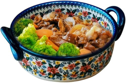 HISMPSOBN Salad Bowl French Onion Soup Bowl 33oz Retro Ceramic Soup Bowl with Handle Suitable for Barbecue Salad Oat Stew Pasta Bowl(Chrysanthemum)