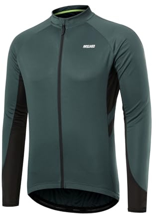 ARSUXEO Radtrikot für Herren, Fahrradtrikot Langarm, Radfahren Shirt, Radsport Trikot MTB Fahrrad-Bekleidung 6030 Granatgrün XL
