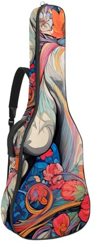 Schöne Tasche für Akustikgitarre, wasserdichte Gigbag mit Staufächern, Schutzschicht und mehreren Taschen, Kuh mit Farbzeichnung, Mehrfarbig Nr. 08, 42.9x16.9x4.7 in, Gitarrentasche