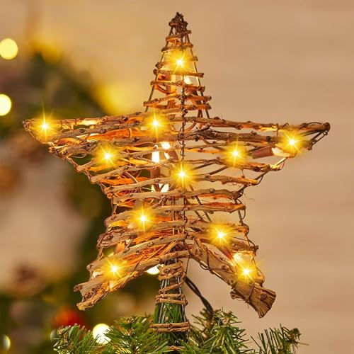 Christbaumspitze Stern, Weihnachtsbaum Stern Spitze, 20 LED Lichter Christbaumspitze Beleuchtet, Weihnachtsbaum Deko für Indoor Büro Festliche Weihnachten Neujahr Urlaub Baumschmuck