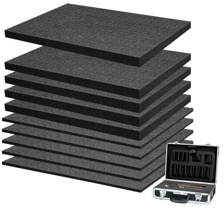 10 Stück Schaumstoffplatte Zuschnitt 400 x 300 mm, Vielseitige Schaumstoffeinlage für Werkzeugkoffer, Werkzeugkasten & Kamerakoffer, Polyethylenschaumstoff, Höhe 25mm & 10mm