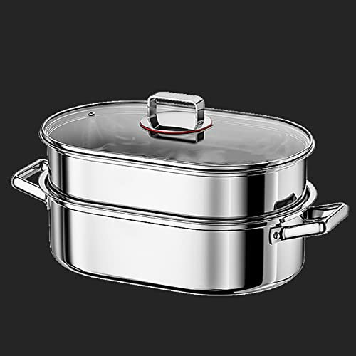Pentola da Cucina, pentola in Acciaio Inox Resistente Ovale per Pesce, Set di pentole per Cottura a Vapore, pentola per Pesce al Vapore, pentole per arrosti Multiuso e pentola Calda con GRIG