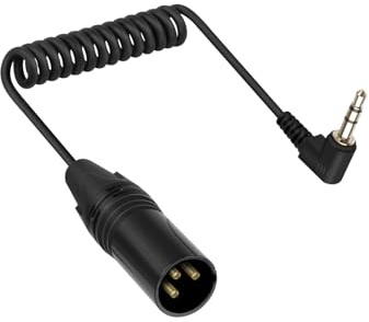 RIIEYOCA 90 Degree 3.5mm to XLR Coiled Cable Short, XLR 3Pin Male to Right Angle 1/8 Inch Jack TRS Male Stereo Microphone Audio Cable for MP3 Players, Phones, Laptops (50cm / 1.65ft)
