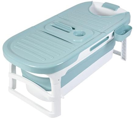 QUYCOIU Faltbare Badewanne Erwachsene Mit Abnehmbare Abdeckung Mobile Tragbar Klappbadewanne Für Badezimmer Dusche Reisen Im Freien Freistehende Bathtub Mit Seifenkorb Massagerollen PP Material(Blue)