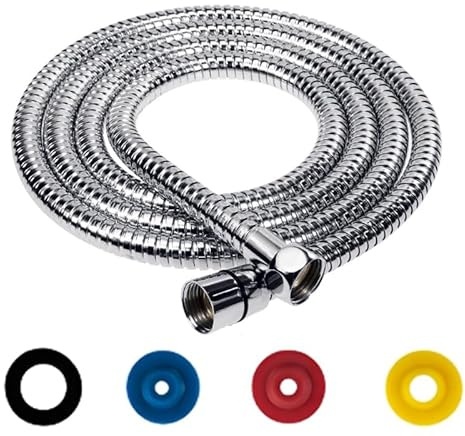GIUSOBG Duschslang silver 5 m rostfritt stål duschslang vridskydd universell duschslang flexibel standard 1/2 tum anslutning med 4 vattenbesparande flödesbegränsare passar alla duschhuvuden