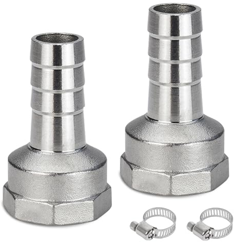 2 stycken slanghylsor i rostfritt stål, 10 mm Barb G1/2 tum invändig gänga röhjulsadapter, DN15 slangkoppling i rostfritt stål, Barb slanganslutning, lämplig för de flesta rörkopplingar