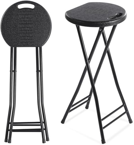 Suzile 2 Pcs Tall Folding Chair Portable Plastic Stool Chair Heavy Duty Foldable Bar Stools with Handle for Adults Kitchen Counter Room Home Camping Indoor Outdoor, 300lbs Capacity (27 Inch)
