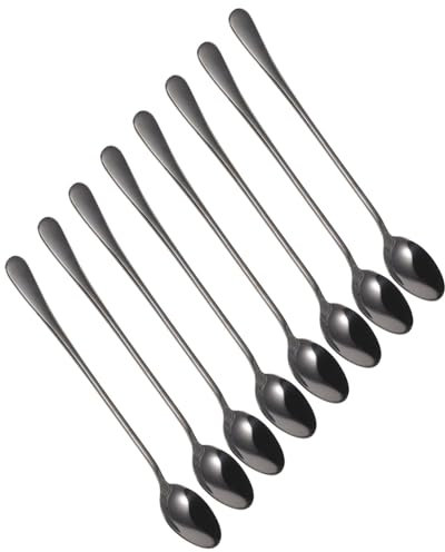 KOCKSHION 8piezas Cucharas De Acero Inoxidable Para Mezclar Bebidas De Mango Para Café Cócteles y Postres Resistente y Saludable