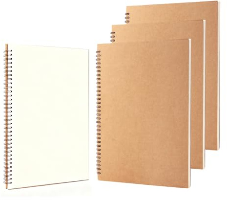 CHUIFAI 6 Stück A4 Skizzenbuch Spiralbindung, 30 Blatt/60 Seiten 160g Spiral Skizzenblock A4 Blanko Zeichenbuch, Kraftpapier Cover Künstler Skizzenbuch a4 Notizbuch zum Zeichnen, Malen