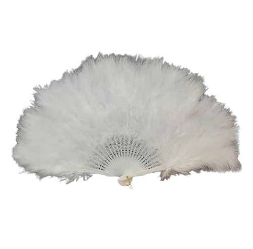 PZOFERLIN Feather Folding Fan, Handheld Folding Fan Folding feather fan, handheld fairy fan, feather folding hand fan(White)