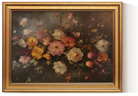 ARPEOTCY Leinwand Bilder mit Rahmen, Klein Vintage Wanddeko, 40x30cm,Wandbilder Wohnzimmer Schlafzimmer Badezimmer Küche, Bauernhaus Zimmer Deko Aesthetic, Barockes Blumen kunstdrucke Painting