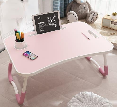 Laptop Table Bed Sofa Chair Laptop Desk Stand With Foldable Legs Cup Slot, Book Holder, Reading Notebook Stand Computer Bed Table Multifunctional Portable Food Serving Breakfast Tray (Pink)