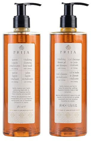 Prija Flüssigseife + Hair & Body vitalisierend mit Ginseng 2x 380ml Soap Wellness Spa Duschgel Haarshampoo Seife