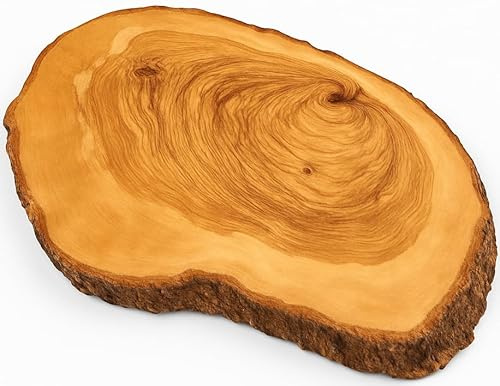 Abio Planche à découper en bois d'olivier avec écorce - 35 x 12-15 cm - Planche en bois de cuisine - Planche à découper en bois - Planche de service - Planche à petit-déjeuner - 546002