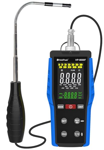 HOLDPEAK Digital Anemometer with Retractable Hotline Sensor, Wind Speed Meter for High-Precision Air Flow Velocity & Temperature Measurement, Auto Shutoff, for Sailing, Surfing, HVAC Monitoring