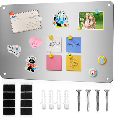 Magnettafel, Metallplatte für Magnete 43 X 30cm, Edelstahl Magnetwand, Pinnwand Magnetisch, Magnettafel Klein für Notizen, Fotos, Büro und Küche (Silber)