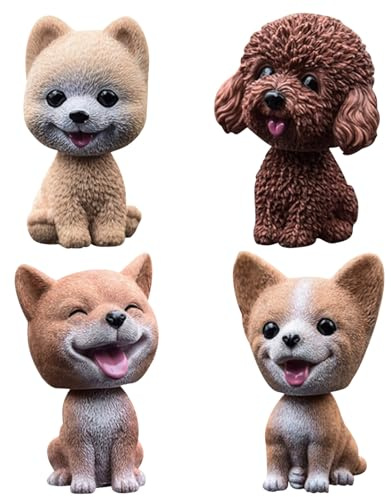 4 Stück Wackelkopffiguren Kunststofferzeugnisse Wackeldackel Wackelkopfhund, Hochemulierter Wackelkopfhund, Kreatives Geschenk Für Liebhaber Für Auto, Schreibtisch,Dekoration, Baby, Kinderspielzeug