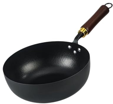 Padella wok antiaderente in ghisa con manico in legno, universale, per tutti i piani cottura da 20 cm o 24 cm, diametro 24 cm