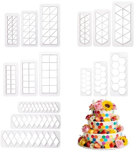 Multicortadores Geométricos para Tartas Cortador de Galletas Fondant Multicortador para Decoración de Pasteles 3 Tamaños 15 Piezas