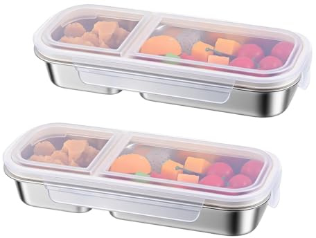 2 Lunch Box,Argent Bento Box Boite Repas Premium Gamelle Chauffante Bento Avec Compartiments Boite a Gouter Inox Boite Isotherme Repas Chaud,Convient Aux Bureaux et Aux Salles de Sport(26.2X10.3X4CM)