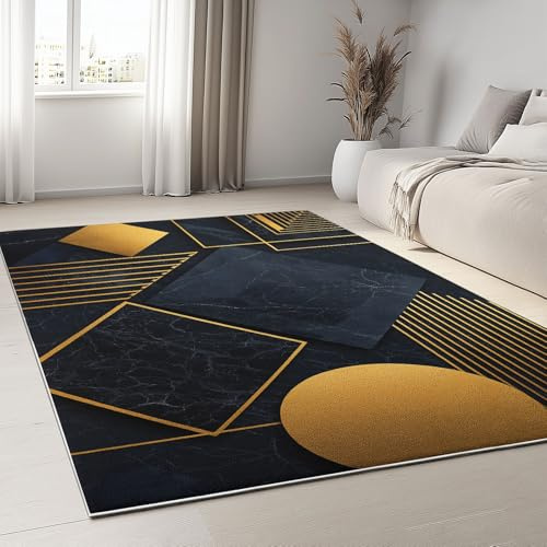 Tappeto lavabili in lavatrice per Soggiorno, antiscivolo Sala da pranzo Camera da letto - Tappeti Patchwork Moderno Artistico E Geometrico tappeto d'area, Nero, 120 x 160 cm