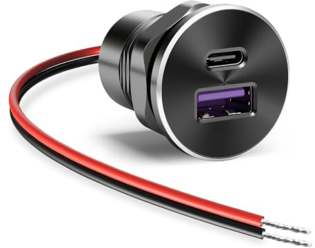 Linkstyle aluminium bil-USB-uttag, 18 W QC3.0 & 30 W PD snabbladdare bil-USB-uttag för 12 V/24 V husbil, campingbil, båt, lastbil