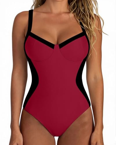 Yutdeng Costume Intero Donna Modellante Contenitivo Curvy Costumi da Bagno Interi Elegante Pancia Piatta Push up Reggiseno Imbottito e Laccetti sul Retro Mare Piscina