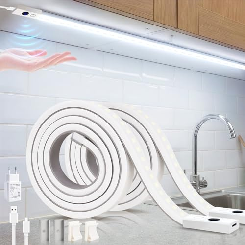 Unterbauleuchte Küche LED Strip 60CM, 2 Stück Warmweiß und Kaltweiß Handgestenaktivierung Lichtleiste LED Selbstklebend, 5V SMD PCB USB Streifen, Silikon LED Stripe für Küche Büro Schlafzimmer