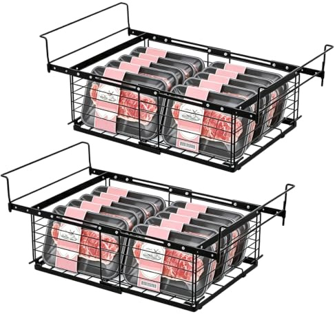 2 Piezas Cesta de Congelador y Extensible, Organizador Colgante para Congeladores con Asa, Metal Organizador Arcon Congelador para 270-560L Congeladores Organizar Ingredientes Congelados