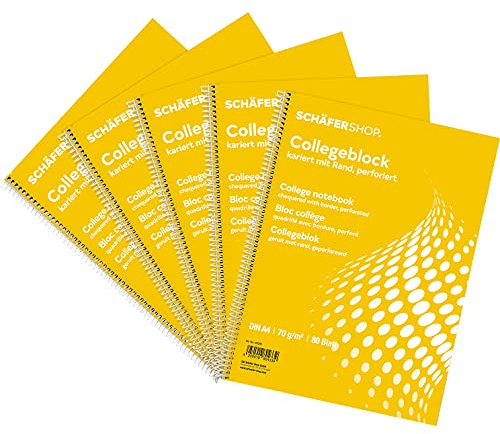 SCHÄFER SHOP Select Collegeblöcke, DIN A4, 80 Blatt, 5 Stück, weiß