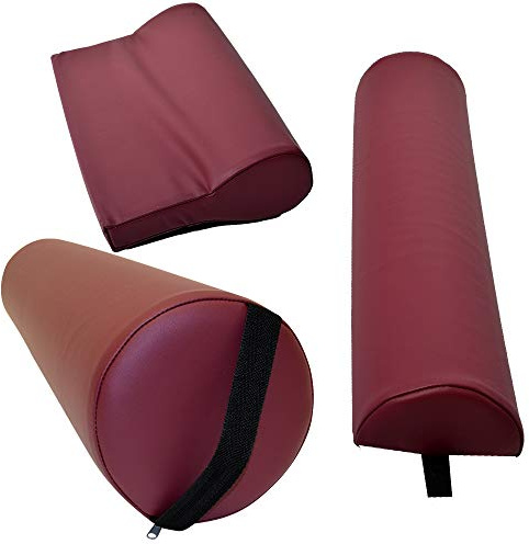 Promafit 3-teiliges Massage-Set | Premium Knierolle, Halbroille & Nackenkissen | Komfortable Lagerungsrollen für Massageliege & Therapie | Wasserabweisend & Pflegeleicht (Burgund)
