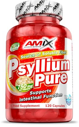 AMIX - Complemento Alimenticio - Psyllium Pure - 120 Cápsulas - Fuente de Fibra Soluble - Suplemento con Cáscara de Semilla de Zaragatona - Suplemento Alimenticio Natural