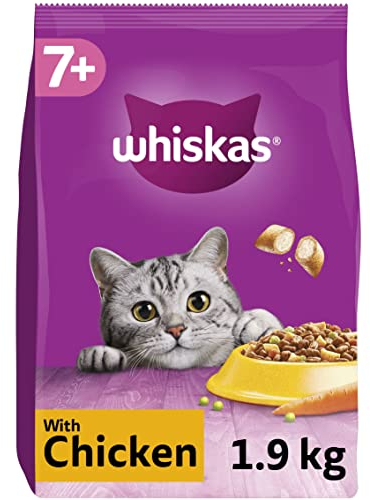 Whiskas 7+ Senior Chicken 4 x 1.9 kg Bags, Senior Dry Cat Food