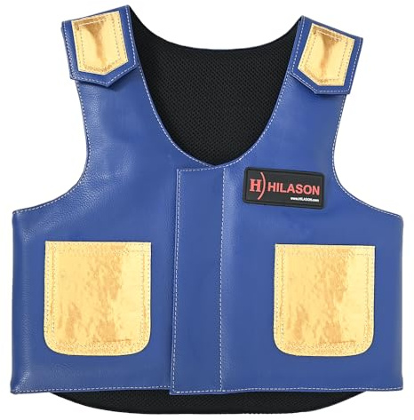 HILASON Blue/Gold Kids Junior Youth Bull Riding Leather Vest, XL (36.0 inches)