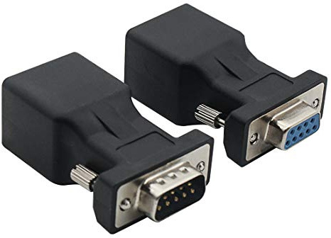 VGA Extender Converter Adapter Cat5/Cat6/RJ45, DB9 9-poliger VGA 9-poliger Stecker auf RJ45-Buchse, Netzwerkkabel-Anschluss, 2 Stück