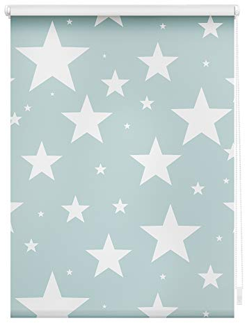 Lichtblick Klemmfix Tageslicht-Rollo mit Motiv, ohne Bohren, Blickdicht, Seitenzugrollo, Made in Germany, Sterne Petrol,80 x 150 cm (B x L)