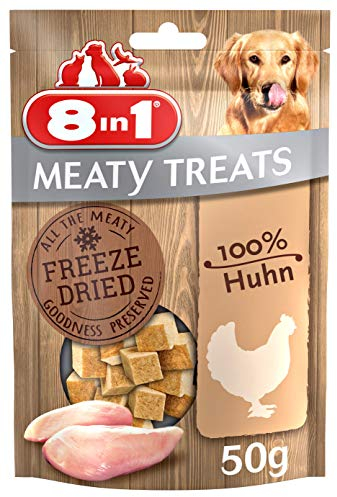 8in1 Meaty Treats, gefriergetrocknete Hunde Leckerlis aus Huhn, 100% Fleisch, getreidefrei und ohne Zucker , 50g (1er Pack)