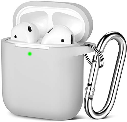 Maledan Custodia Compatible per Airpods 2 & 1, Antiurto Cover Protettiva [LED anteriore Visibile] Supporta la ricarica wireless con moschettone,Grigio Chiaro