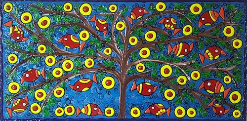 DORON ARTE QUADRO MODERNO ASTRATTO DIPINTO A MANO TELAIO GALLERY BORDI DIPINTI - ALBERO DELLA VITA NAIF - 1 metro x50x4 cm -RIF172
