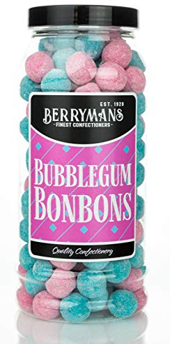 Original Bubblegum BonBons Retro Sweets Gift Jar By Berrymans Sweet Shop (Bon Bons) - Classic Sweets, Traditional Taste.
