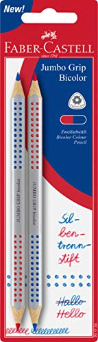 FABER-CASTELL 201734 - Jumbo Grip bicolore matita per separare le sillabe, 2 matite, rosso e blu