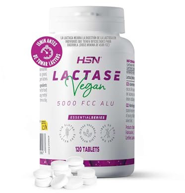 HSN Lactasa 5000 FCC ALU | 120 Tabletas | Enzima para la Alimentación | Alta Actividad Enzimática Declarada | 100% Natural: Aspergillus oryzae | No-GMO, Vegano, Sin Gluten