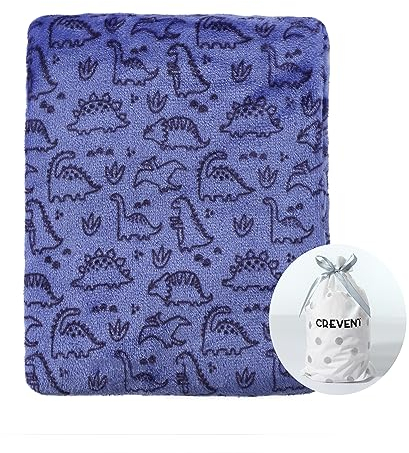 CREVENT 75X100cm Lightweight Fuzzy Fluffy Warm Plush Baby Blanket for Boys Infant Toddler Newborn Crib Cot Stroller (Blue Dinosaur)