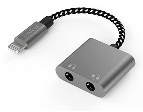 Cubilux Lightning auf 2X 3,5 mm Kopfhörer Splitter (MFi Zertifiziert) | Dual AUX Adapter im Aluminiumgehäuse,Lightning Audio Verteiler für zwei Kopfhörer, In Line Steuerung