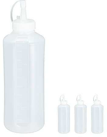 Relaxdays 24x Flacone Dosatore, set da 24, 1000 ml, per Salse, Squeeze Bottle, Dispenser Cucina, in Plastica Trasparente | Flacone spray da riempire, flacone a pressione, in plastica