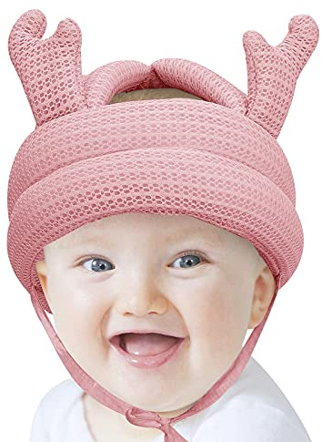 Baby Kopfschutz Schutzhelm Atmungsaktiv Sicherheit Baumwolle Schutzkappe Kopfschutzmütze Kopfschutzkappe Verstellbar Babyhelm Geschirre Hut für 3-24 Monate Baby Kleinkind Lernen Laufen und Sitzen