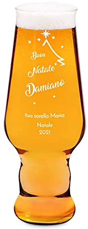 Maverton Bicchiere per la Birra in vetro - personalizzato - capienza 400 ml - ottima idea regalo - H20 cm x Ø7,8 cm - Perfetto per ogni uomo amante della buona Birra - buon natale