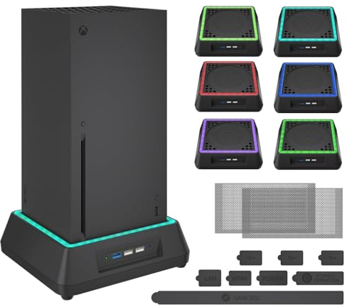 Lüfter für Xbox Series X, RGB-LED-Anzeige, Kühlstation mit 3 Stufen, einstellbare Geschwindigkeit, Lüftersystem für Xbox Series X, USB 3.0-Anschluss und USB 2.0-Anschlüsse (Schwarz)