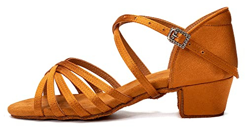 JUODVMP Chaussures de Danse Latine Fille de Salon Salsa Pratique Chaussures de Bachata 3cm Talons Bas Modello 202PD