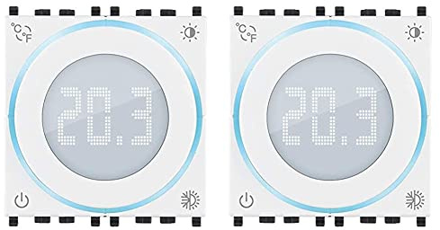 VIMAR 02973.B Termostato Smart a rotella WiFi, Bluetooth, alimentazione 100-240V, retroilluminazione LED, 2 moduli. Bianco & 02970.B Termostato a rotella ON/OFF, retroilluminazione a LED, Bianco